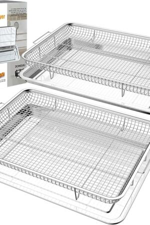 Air Fryer Basket for Oven 15.7"x11.8", 2-Pair Set Large Air Fryer Basket and Tray Stainless Steel Oven Air Fryer Accessories Pan Rack for Cooking Baking and Broiling
