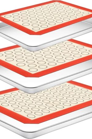 Baking Sheet with Silicone Baking Mat Set,CEKEE Stainless Steel Baking Sheet Pan Tray, Cookie Sheets for Baking, 6PCS Baking Supplies Bakeware Sets for Oven Making Cookies, Macaroons, Bread
