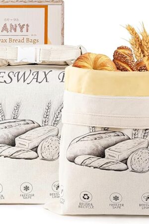 2-Pack Reusable Beeswax Bread Bags for Sourdough & Homemade Bread，Cotton Waxed Bags Keeps Fresh Longer(Ivory Loaf)