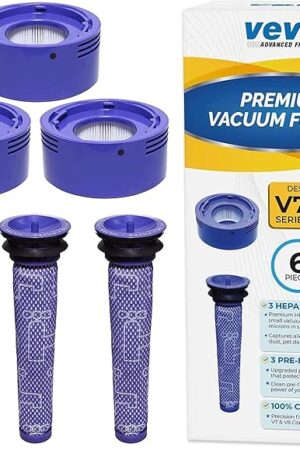 VEVA 6 Pack Premium Vacuum Filter Set with 3 Pre Filters and 3 HEPA Filters Compatible with Dyson V7 & V8 Absolute and Animal Cordless Vacuums, Part # 965661 & 967478