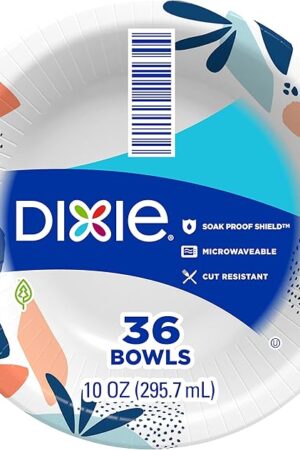 Dixie Small Paper Bowls, 10 Oz, 36 Count, Microwave-Safe, Soak-Proof, Disposable Bowls Great For Snacks, Dessert, And Light Lunch Meals