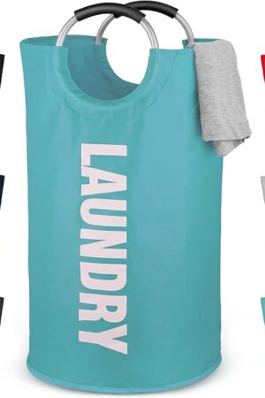 Zulay Home 82L Large Heavy Duty Laundry Basket Collapsible - Non-Slip Padded Laundry Bag With Handles - Waterproof Collapsible Laundry Baskets & Laundry Hampers For Bedroom, Dorm, Travel (Teal)