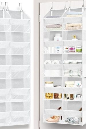 White Over The Door Organizer 5 Tiers, Extra Large Behind Door Storage of 10 Compartments, 80 lbs Weight Capacity Over The Door Storage, Hanging Organizer for Closet, Diaper Organizer