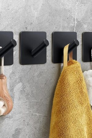 Bath Towel Hooks 4 Pack Self-Adhesive Stainless Steel Black