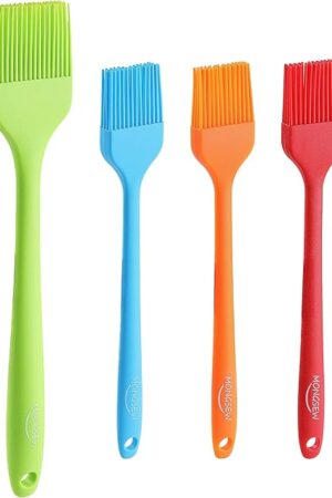 4PCS Silicone Basting Pastry Brush, MONGSEW Heat Resistant Food Brush Spread Oil Butter Sauce for BBQ Grill Baking Kitchen Cooking, BPA Free, Dishwasher Safe (Multicolor, 4 Pcs)