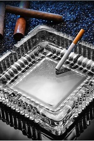 Ashtray 7 x 7 inch, Large Glass Ashtrays for Cigarettes Cigar, Decorative Square Ash Tray for Indoor Home Office Decor or Patio Balcony Outdoor Use