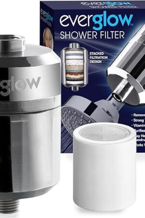EVERGLOW High-Output Shower Filter, 100% Removes Chlorine, Moisturizes Dry Itchy Skin, Skin and Hair, Helps with Dandruff, Eczema and Vitamin C Infused and Water Softener, 4.7? - Chrome