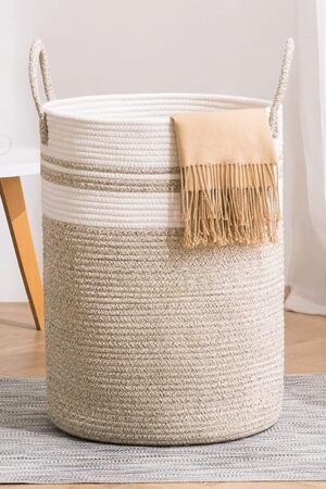 Woven Rope Laundry Hamper Basket, 58L Tall Laundry Basket for Blanket Organizer- Clothes Hamper for Bedroom Storage, Baby Kids Nursery Hamper-Large-Brown