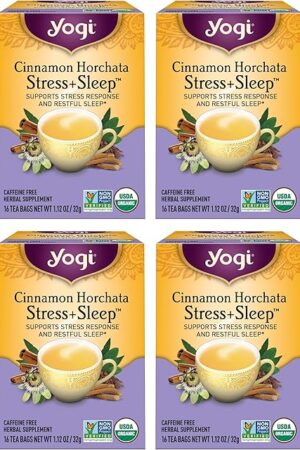 Yogi Tea Cinnamon Horchata Stress & Sleep - 4 Packs (16 Bags/Pack) | Contains Ashwagandha | Passionflower & ACV | Organic Sleep Tea | Supports Restful Sleep