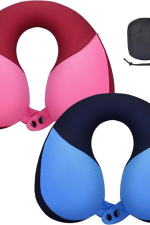 COOLBEBE Kids Travel Neck Pillow 2PCS Softly Double Support Neck Pillow for Car & Airplane, Traveling Gifts for Toddler & Children(Blue & Pink)