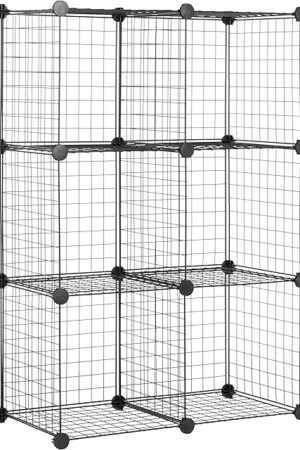 Amazon Basics 6 Storage Shelves with 6 Cube Wire Grid, Stackable Cubes, Black, 14" D x 14" W x 14" H