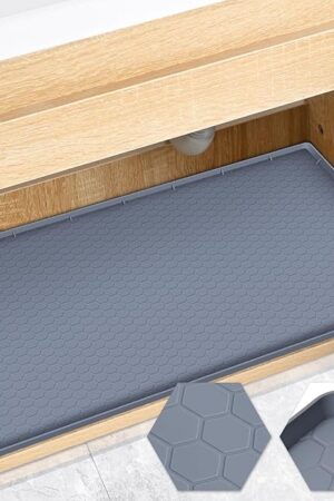 Waterproof Under Sink Mat 34" x 22", Silicone Cabinet Liner, Rubber Protector for Kitchen and Bathroom, Keeps Cabinets Clean, Dry, and Organized (Grey)