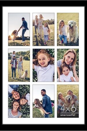 Americanflat 4x6 Collage Picture Frame with Polished Plexiglass - Multi Picture Frames Fit Nine 4x6 Photos or Use as One 14x20 Frame for Wall Display - Signature Collection - Black