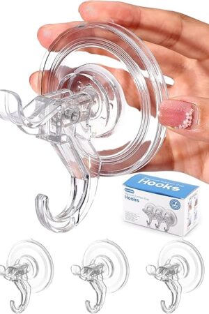 Antimbee 3 Pack Suction Cup Hooks, Clear Suction Cup Hanger, Removable Small Suction Cups for Shower, Bathroom, Glass, Door, Windows, Kitchen-Max Hanging up to 11 lbs on Smooth Surface