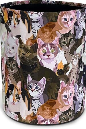 Cat Laundry Basket Oxford Cloth Funny Kitten Face Laundry Hamper With Handle Foldable Portable Clothes Storage Basket 18.9 X 16.5 In Storage Bag For Laundry Room/Bathroom/Bedroom/Dormitories