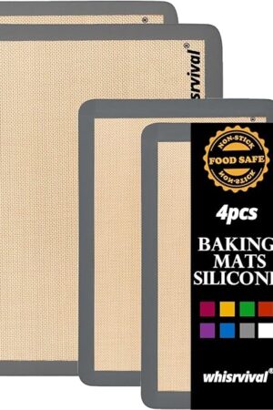4 Pcs Silicone Baking Mat, Non-Stick Baking Mat, Food Safe Silicone Mats for Baking Cookies, Macarons, Vegetables, 480℉ Heat Resistant (Grey)