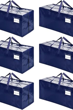 VENO 6 Pack Moving Bags w/Backpack Straps, Heavy Duty, Moving Boxes Alternative, Packing Supplies, Large Storage Totes for Dorm Room Essentials with Zipper for Clothes (Blue, 6 Pack)