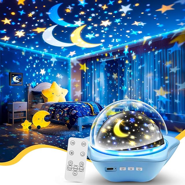 COOLNIGHT Star Lights for Bedroom, 72 Lighting Modes Star Projector Lights for Kids Room, 2400mAh Rechargeable Night Light Kids, Remote 360° Silent Sensory Light Projector for Boys Gifts