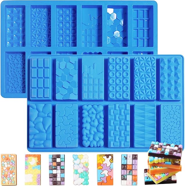 2025New 1inch Deep Small Chocolate Bar Mold for Mini Dubai, 2Pcs Candy Silicone Molds for Dubai Pistachio