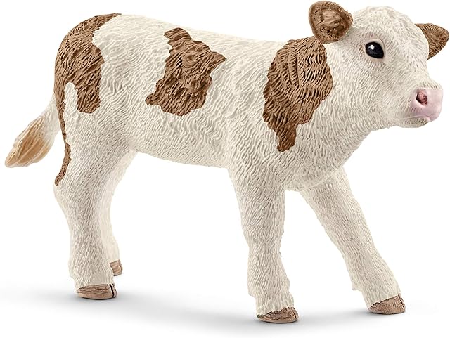 The Schleich Farm World, Farm Animal Toys for Boys and Girls 3 and Above, Simmental Calf Toy Cow, Ages 3+, Multicolor, 2 inch
