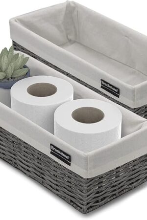 Brookstone Wicker Shelf Storage Basket Decorative Shelf Bin, bathroom organizers and storage, Boho Living Room Decor, Summer Storage 2025-2 Pack