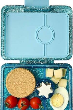 Yumbox Snack Box – Leakproof, BPA-Free, 3-Compartment Snack Container for Kids & Adults – Portable, Lightweight & Easy to Clean – Ideal for Fruits, Veggies, Crackers & Dips (Glitter Blue)
