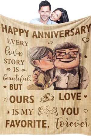 Wedding Anniversary Blanket Gifts for Men Women Him Her Wife Husband, Romantic Anniversary Marriage Gift for Couple Parents Girlfriend Boyfriend, Happy Anniversary Decorations Blanket 60"X50"