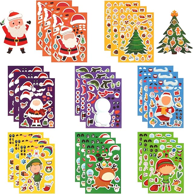 The Christmas Stickers, Make Your Own Stickers, Make a Face Stickers Christmas Stickers for Crafts Mix and Match Sticker Sheets for Birthday Gift Christmas DIY Crafts Holiday Party Favors Supplies, 24 Pcs