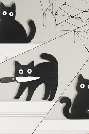 Dripykiaa Black Cat Halloween Wall Decorations Set of 3 Spooky Wooden Cats in Unique Poses Funny Wall Art Decor for Entryway, Kitchen, Shelf, Gift for Cat Lovers