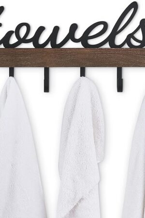Dahey Towel Rack with 6 Hooks, Towel Holder Wall Mount Bathroom Organizer Rustic Farmhouse Home Decor Hanger Storage Hooks for Towel, Robe, Bag, Black