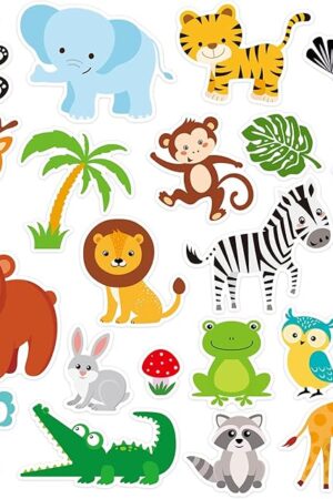 20 PCS Jungle Animals Thick Gel Clings Jungle Window Gel Clings Decals Stickers for Kids Toddlers and Adults Home Airplane Classroom Nursery Zoo Animals Party Supplies Decorations