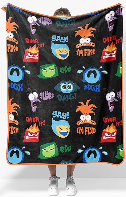 Disney Pixar Inside Out Plush Throw Blanket - Measures 40 x 50 Inches - Black Super Soft Lightweight Fleece Bedding