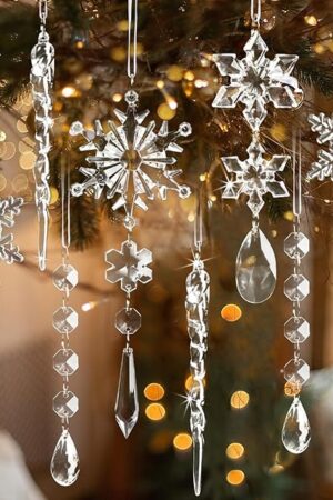 18pcs Crystal Christmas Ornaments for Tree Decorations-Hanging Acrylic Snowflake Icicle Ornaments with Drop Pendants for Winter Wonderland Chandelier Crystals Decorations Supplies