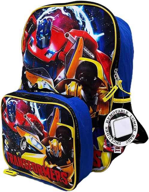 AI ACCESSORY INNOVATIONS Transformers Bumblebee & Optimus Prime Full Size 16 Inch Backpack with Detachable Lunch Box