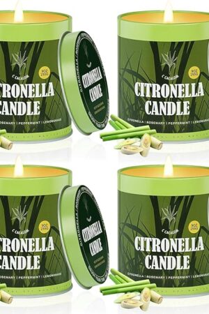 Citronella Candles Outdoor Set, 4Pack Jar Candle for Patio Camping Backyard Picnic, Scented Candle Gifts Set for Men Women, 9Oz Bug Non Toxic Mosquito Candles Repellent Garden Decor Camping Essential