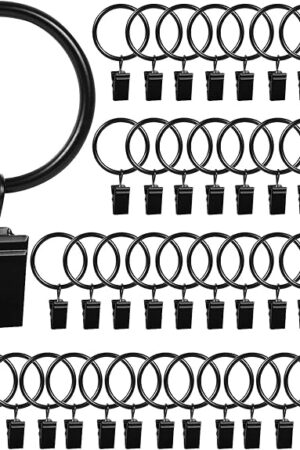 46 Pack Shower Curtain Hooks,Curtain Rings Metal Hooks with Clips,Curtain Rod Clips Photo Small Clips Shower Black Curtain Hangers for Indoor Outdoors