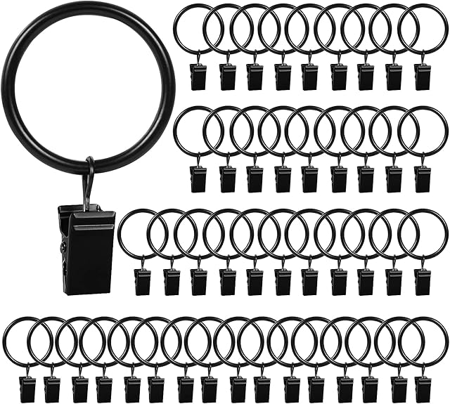 46 Pack Shower Curtain Hooks,Curtain Rings Metal Hooks with Clips,Curtain Rod Clips Photo Small Clips Shower Black Curtain Hangers for Indoor Outdoors