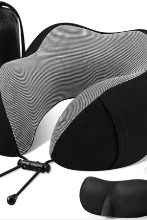 CloudBliss Travel Pillow Premium Memory Foam, Comfortable & Supportive Neck Pillow, Sleeping Neck Pillows for Travel, Airplane Pillow for Sleeping Airplane, Car, Office and Home（Black）