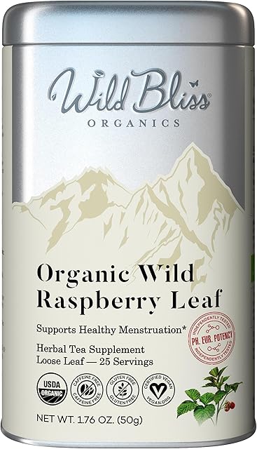 Wild Bliss Organic Red Raspberry Leaf Tea Pregnancy and Menstrual Support - Loose Leaf Herbal Tea - 1.76 Oz - 25 Servings