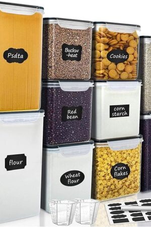 VERONES Large Tall Airtight Food Storage Containers, 10 PACK Plastic Airtight Kitchen & Pantry Organization, Ideal for Flour & Sugar Plastic Canisters with Labels