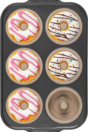 BRONYPRO Silicone Donut Pan for Baking with Metal Frame, 3.35 Inch Large doughnut pan,donut molds for baking Nonstick Non Toxic Bakeware for Oven, Brown