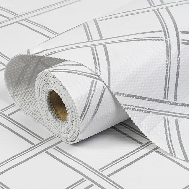 Drawer and Shelf Liner for Kitchen Cabinets Non-Adhesive, Non-Slip Cabinet Liner Shelf Paper Thick Strong Grip Waterproof Easy to Clean for Kitchen Shelves Cupboard, Geometric,12 in X 10 FT