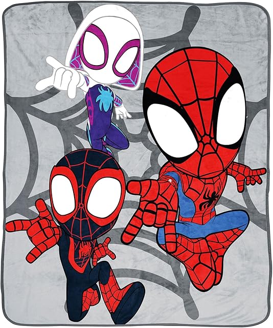 Spidey & His Amazing Friends Plush Throw Blanket - Measures 50 x 60 Inches - Kids Super Soft Fleece Bedding Features Ghost Spider Gwen & Miles Morales