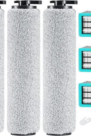 6-pack 3831 Vacuum Cleaner Brush Roll+ Filter Replacement Parts for Bissell Crosswave HF2/3845N/3831 Floor Scrubber, 3 Brush Rolls+3 Filters