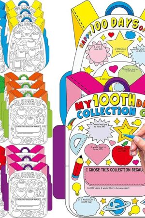 The Qyeahkj 48Pcs Happy 100th Day of School Posters for Kids DIY Poster 100th Day of School Activities 100 Days Educational Chart DIY Color Poster for Kindergarten Party Supplies