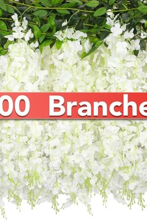 Wisteria Artificial Flowers Garland，10Pcs Total 60ft Silk Fake White Wisteria Flowers Hanging for Home Garden Wedding Arch Party Indoor Outdoor Decor