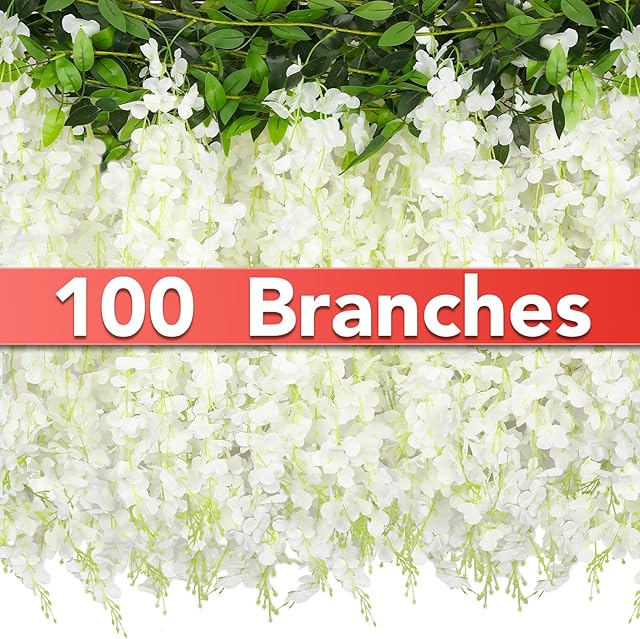 Wisteria Artificial Flowers Garland,10Pcs Total 60ft Silk Fake White Wisteria Flowers Hanging for Home Garden Wedding Arch Party Indoor Outdoor Decor