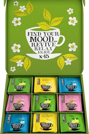 Clipper Tea Organic Herbal & Green Tea Set Gift Box with 5 Flavors | Including Lemon, Ginger, and Bedtime Teas | 45 Unbleached Tea Bags | Tea Selection & Sampler | Assorted Tea Bags in Colorful Tea Box