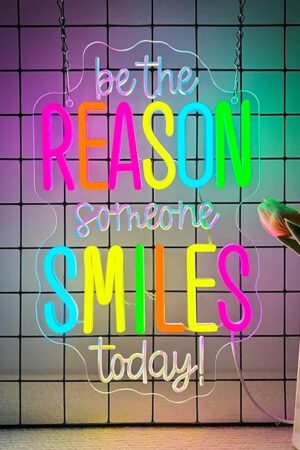 Allball Be The Reason Someone Smiles Today Neon Sign, Motivational Neon Light USB Powered LED Dimmable Inspirational Sign, for Classroom Office Bedroom Living Room Wall Decor(15.7 * 9.8 In)