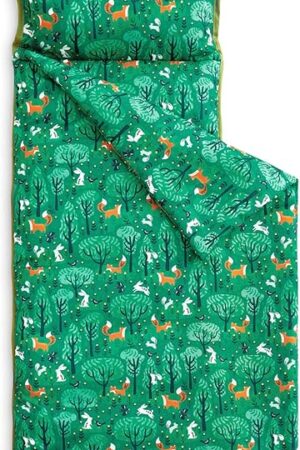 Wake In Cloud - Toddler Nap Mat with Pillow and Blanket, for Kids Boys Girls in Kindergarten Daycare Preschool Pre K, Roll Up Sleeping Bag, Animals Zoo Trees, Forest Green, Standard